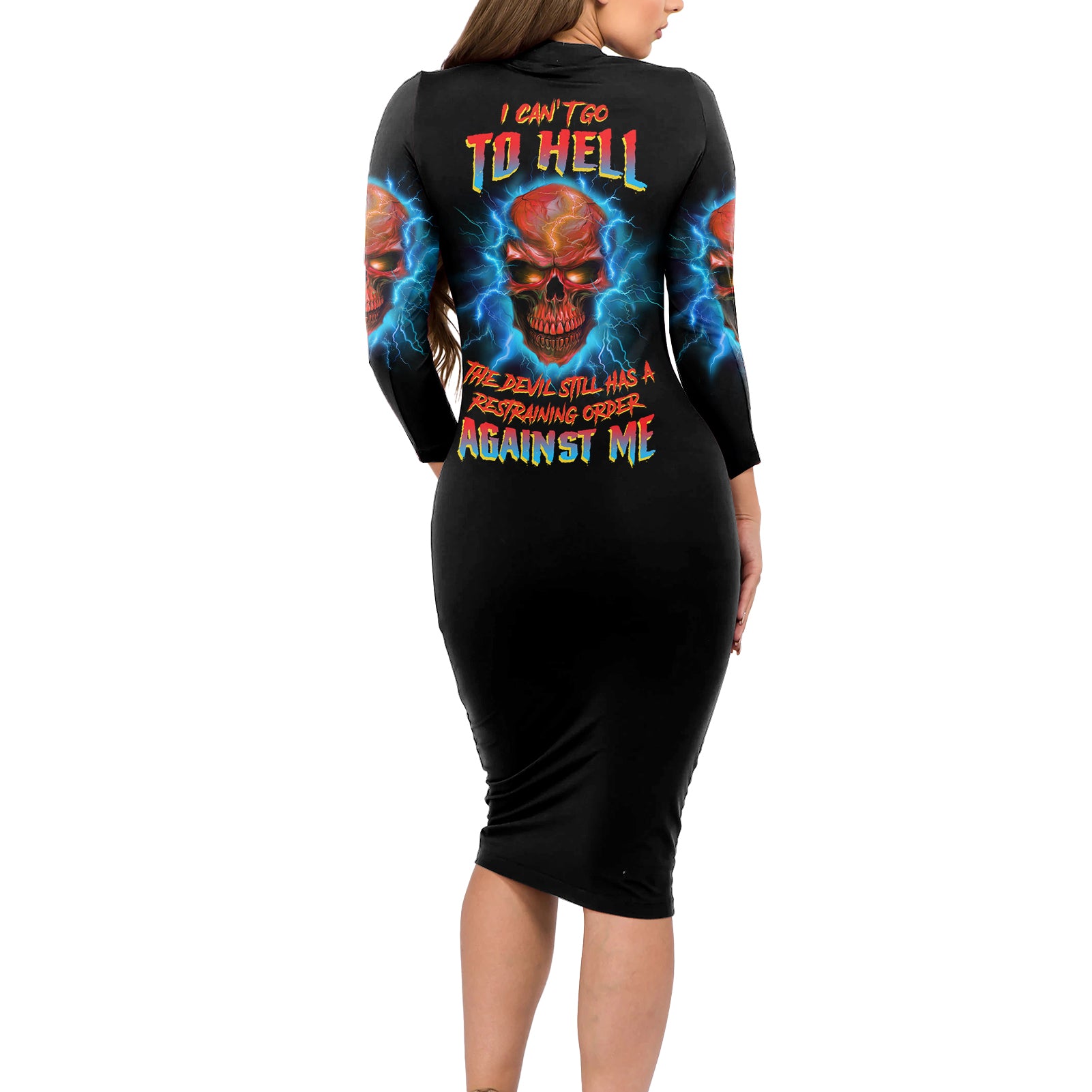 i-cant-go-to-hell-thunder-skull-long-sleeve-bodycon-dress