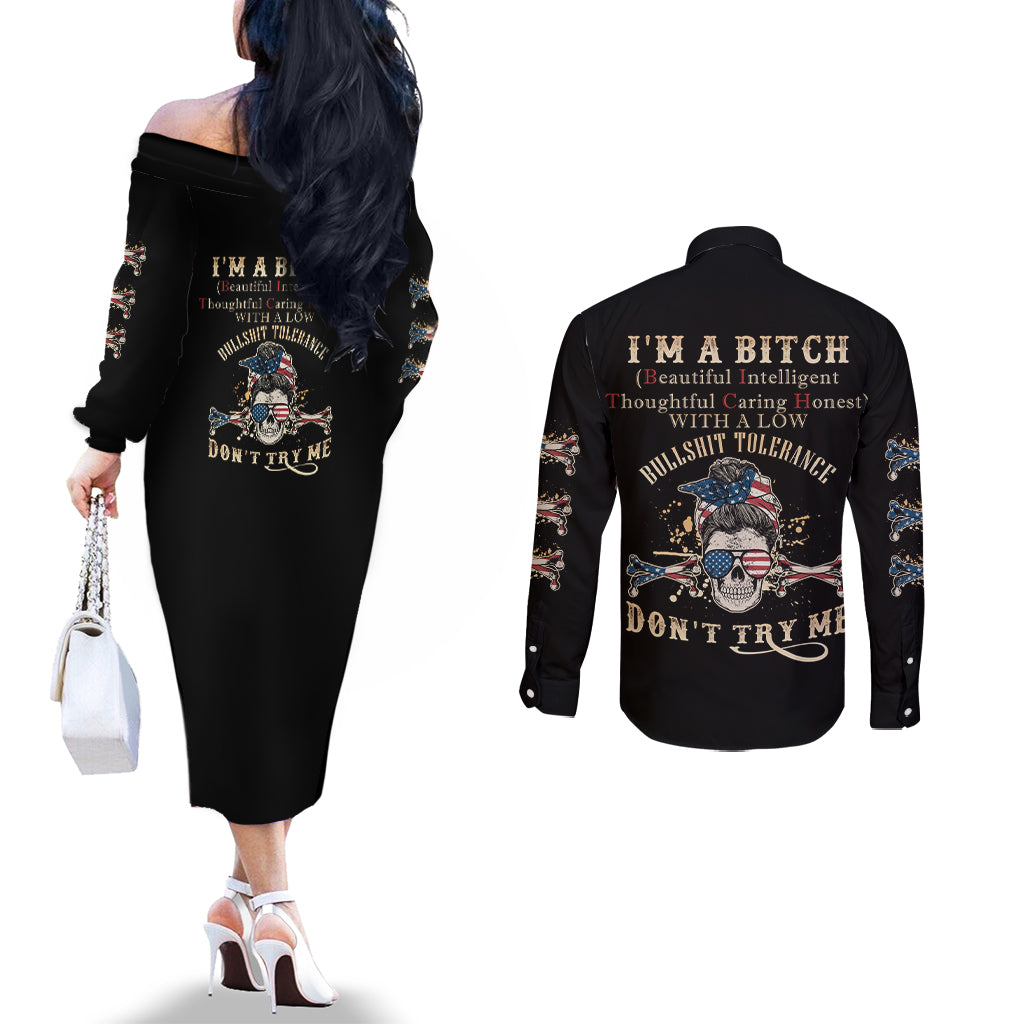 im-a-b-dont-try-me-couples-matching-off-the-shoulder-long-sleeve-dress-and-long-sleeve-button-shirt