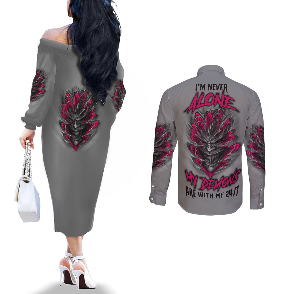 im-never-alone-skull-demon-couples-matching-off-the-shoulder-long-sleeve-dress-and-long-sleeve-button-shirt