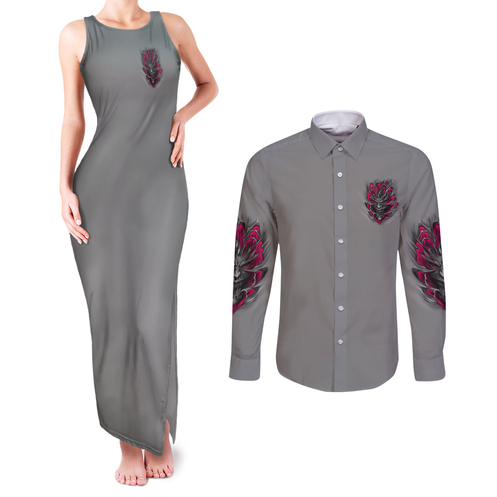 im-never-alone-skull-demon-couples-matching-tank-maxi-dress-and-long-sleeve-button-shirt