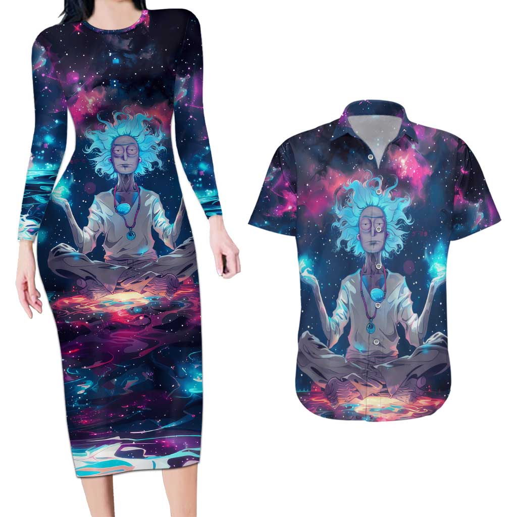 Rick and Morty Trippy Cosmic Rick Hoodie Couples Matching Long Sleeve Bodycon Dress and Hawaiian Shirt Trippy Style