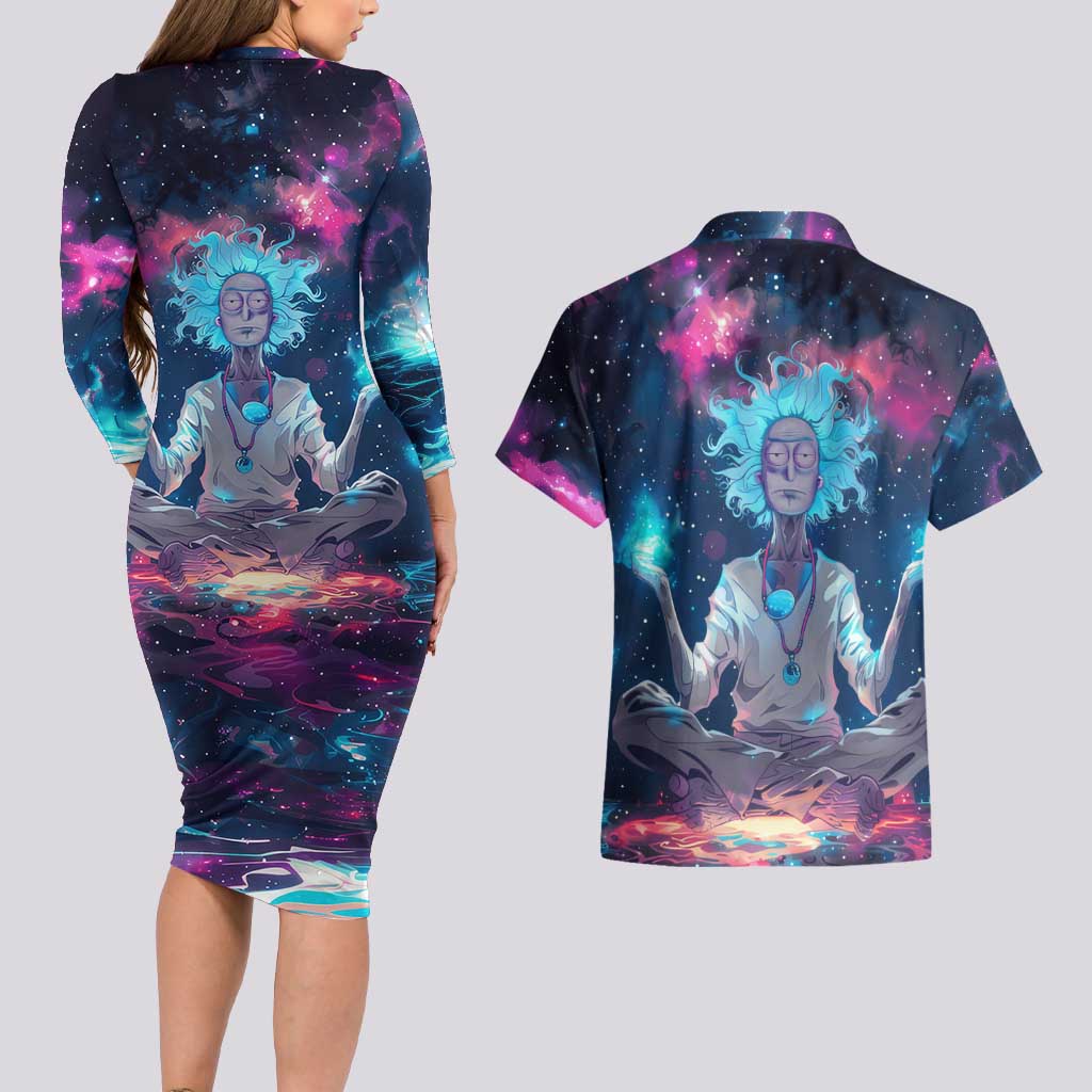 Rick and Morty Trippy Cosmic Rick Hoodie Couples Matching Long Sleeve Bodycon Dress and Hawaiian Shirt Trippy Style
