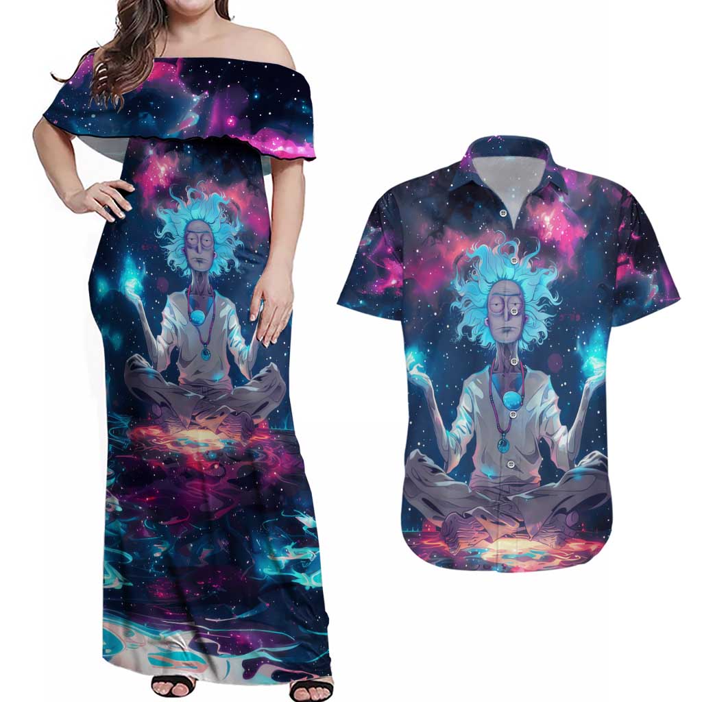 Rick and Morty Trippy Cosmic Rick Hoodie Couples Matching Off Shoulder Maxi Dress and Hawaiian Shirt Trippy Style
