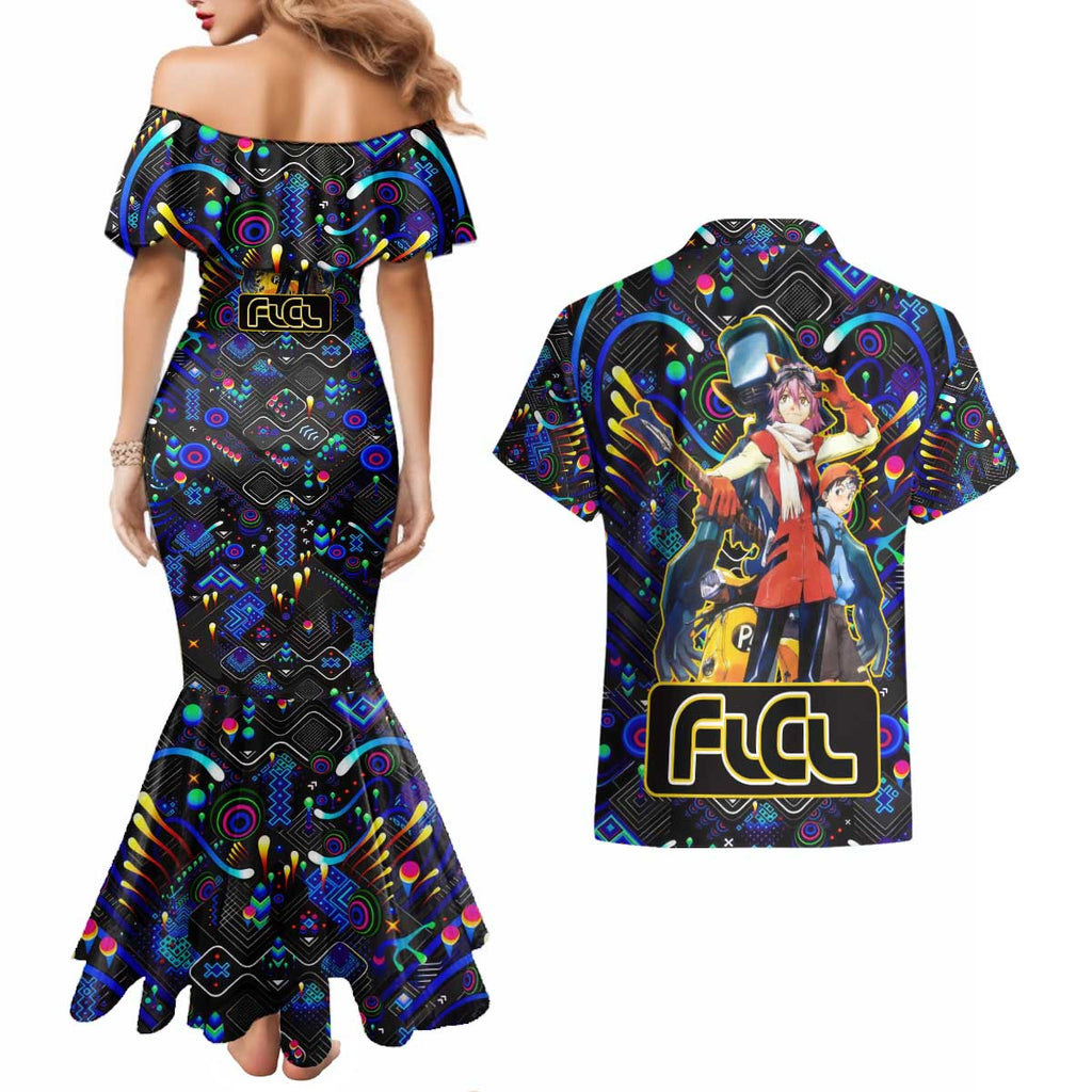 Vibing FLCL Couples Matching Mermaid Dress and Hawaiian Shirt Anime Mix Colorful Abstract Style
