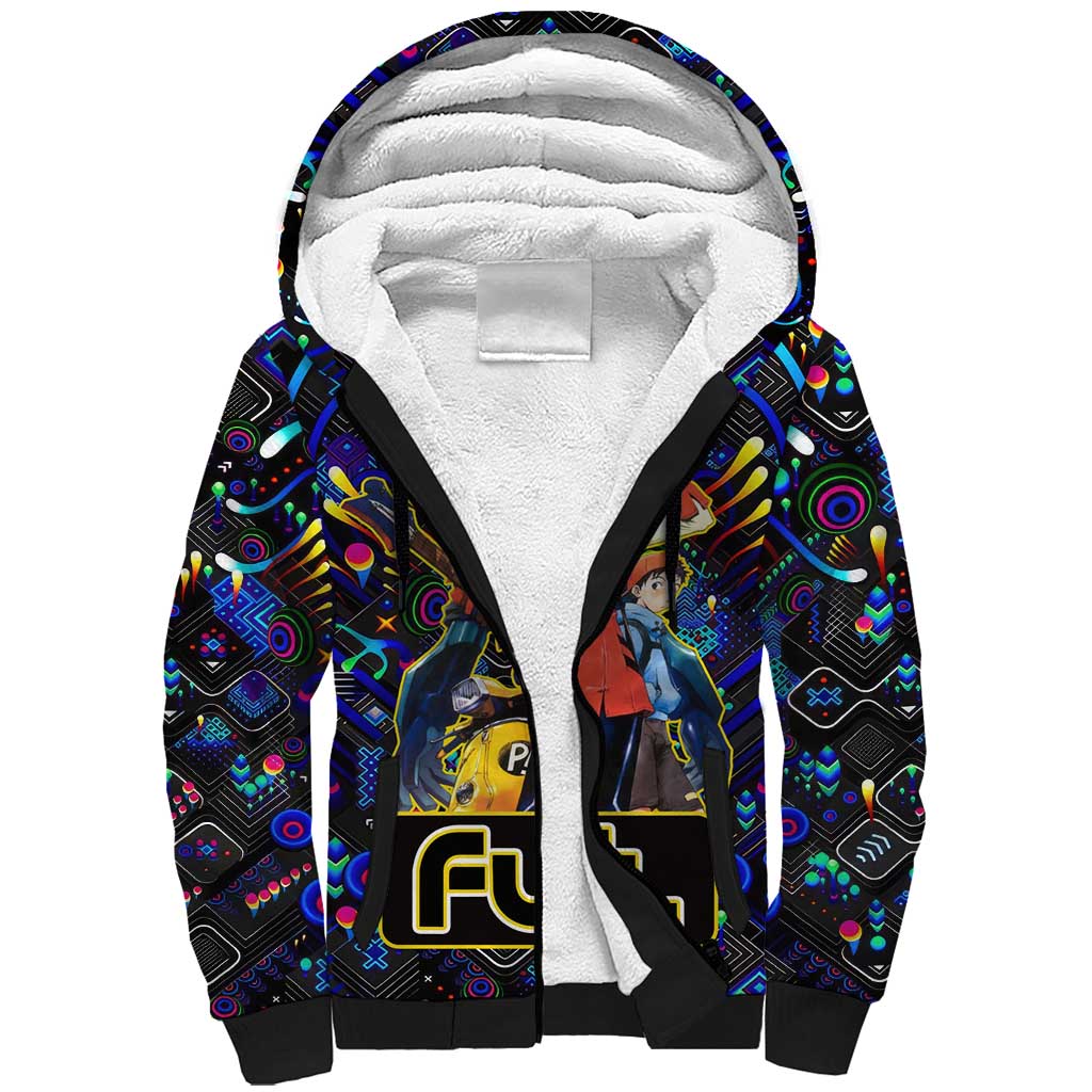Vibing FLCL Sherpa Hoodie Anime Mix Colorful Abstract Style