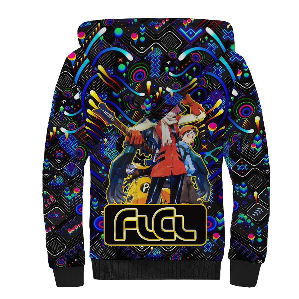 Vibing FLCL Sherpa Hoodie Anime Mix Colorful Abstract Style