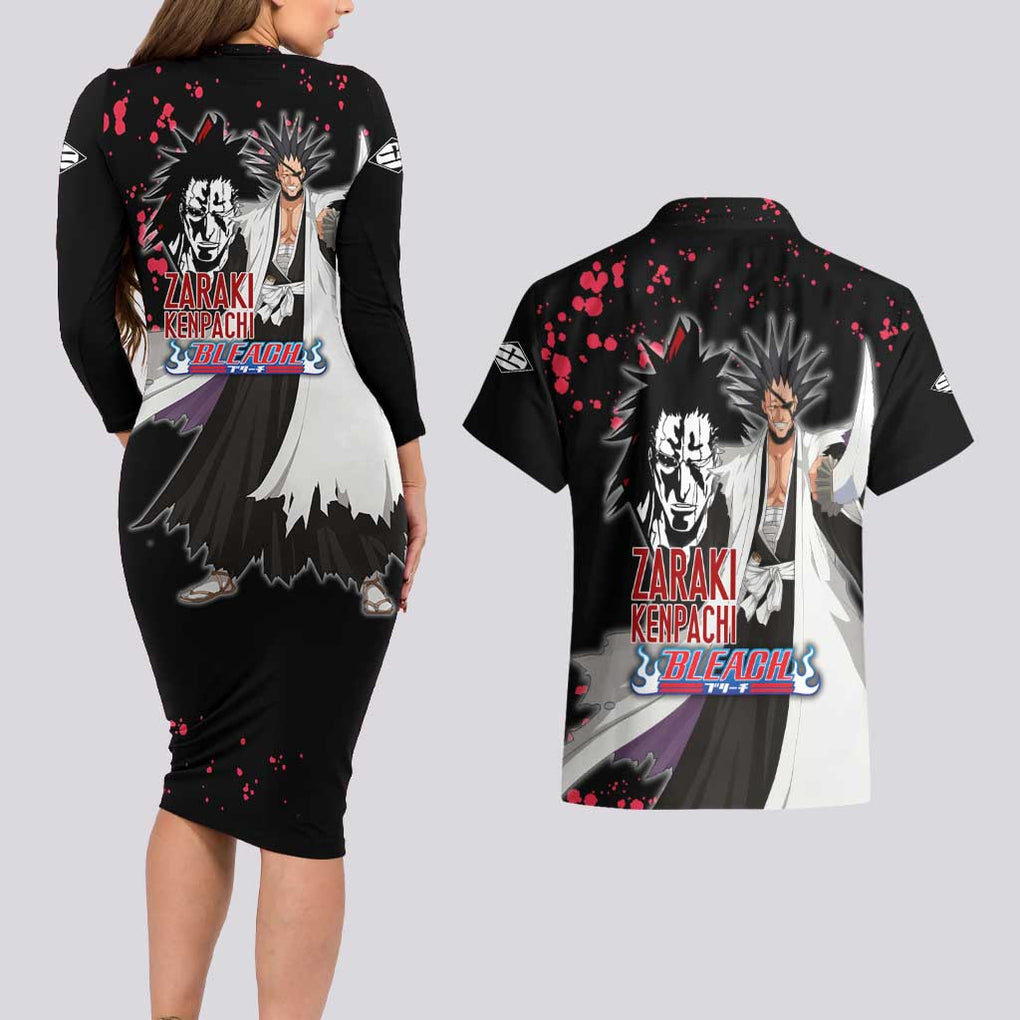 Zaraki Kenpachi - Bleach Couples Matching Long Sleeve Bodycon Dress and Hawaiian Shirt Anime Style