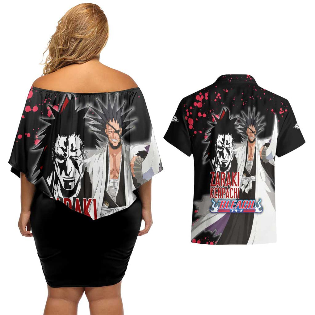 Zaraki Kenpachi - Bleach Couples Matching Off Shoulder Short Dress and Hawaiian Shirt Anime Style