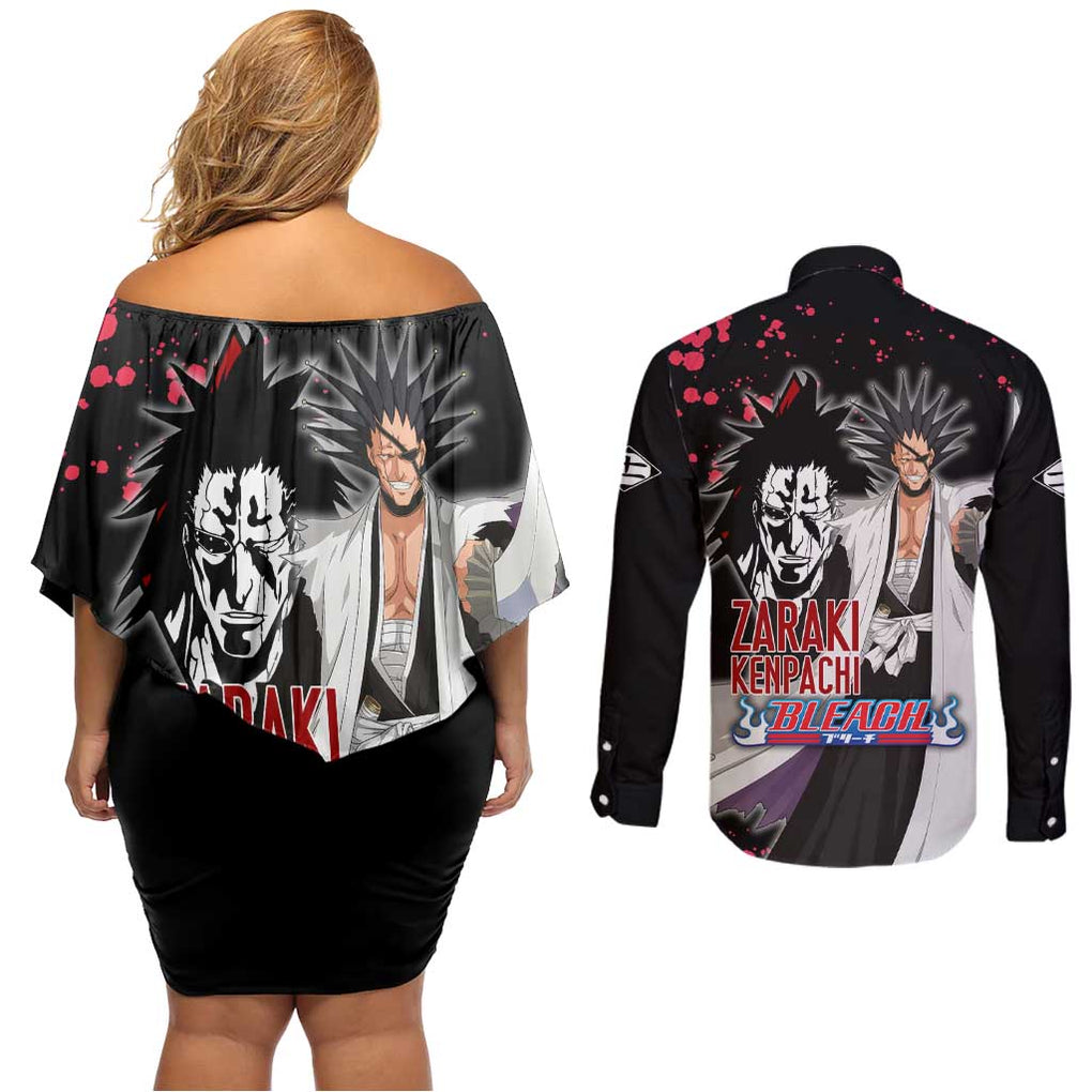 Zaraki Kenpachi - Bleach Couples Matching Off Shoulder Short Dress and Long Sleeve Button Shirt Anime Style