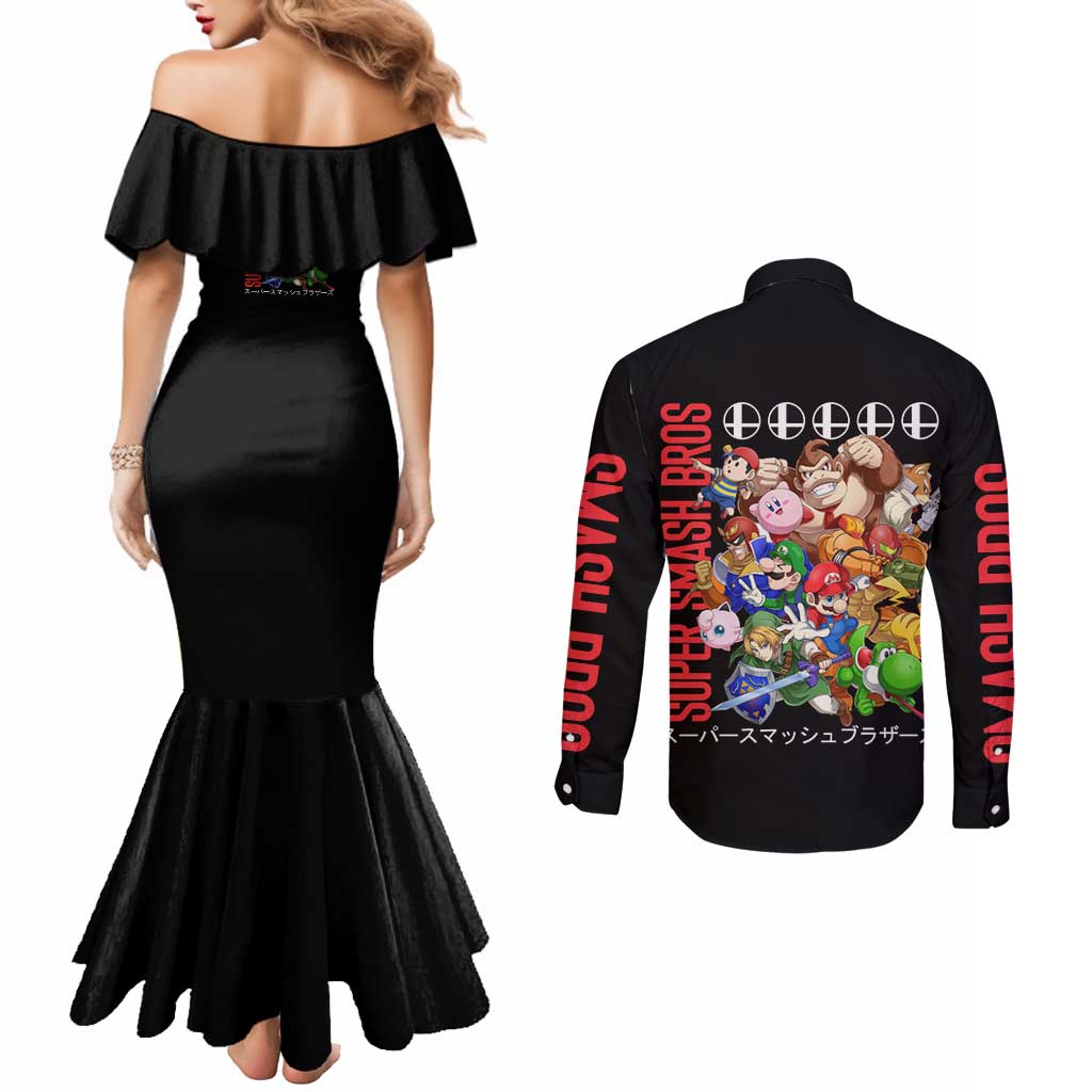 Super Smash Bros Couples Matching Mermaid Dress and Long Sleeve Button Shirt Anime Style
