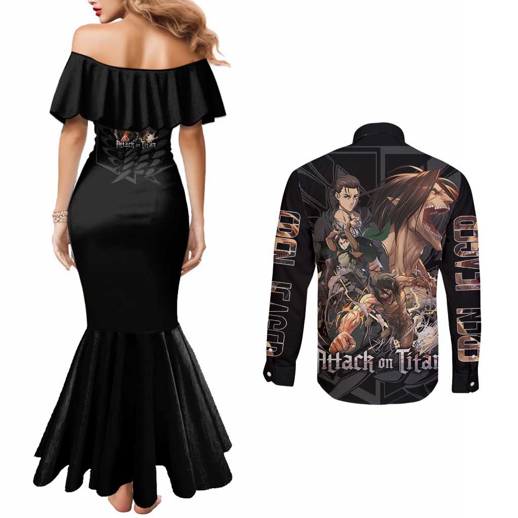 Eren Yeager Attack on Titan Couples Matching Mermaid Dress and Long Sleeve Button Shirt Anime Style - The Mazicc
