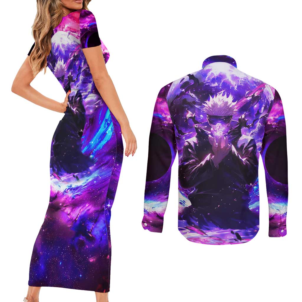 Trippy Gojo Satoru Jujutsu Kaisen Couples Matching Short Sleeve Bodycon Dress and Long Sleeve Button Shirt Anime Style - The Mazicc