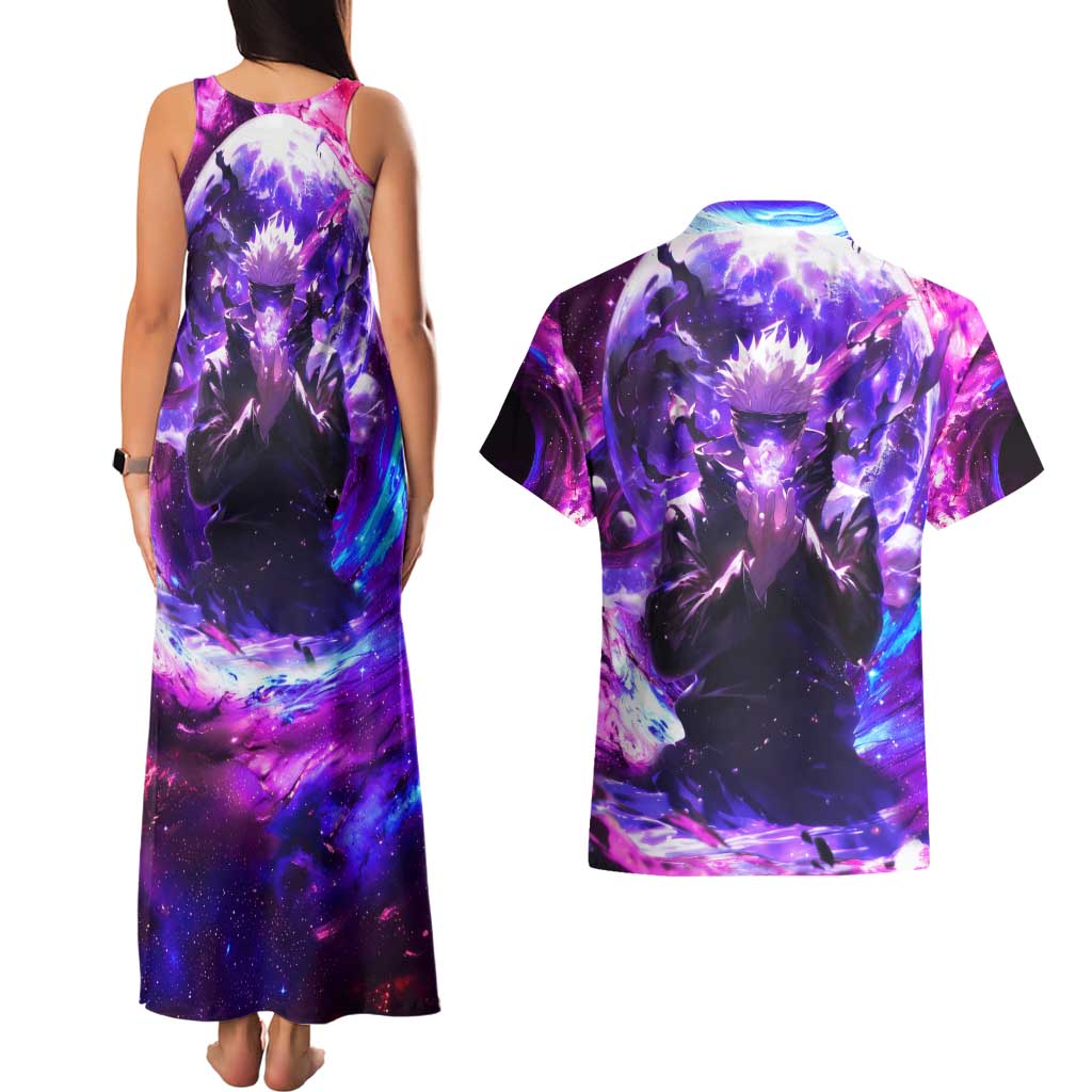 Trippy Gojo Satoru Jujutsu Kaisen Couples Matching Tank Maxi Dress and Hawaiian Shirt Anime Style - The Mazicc