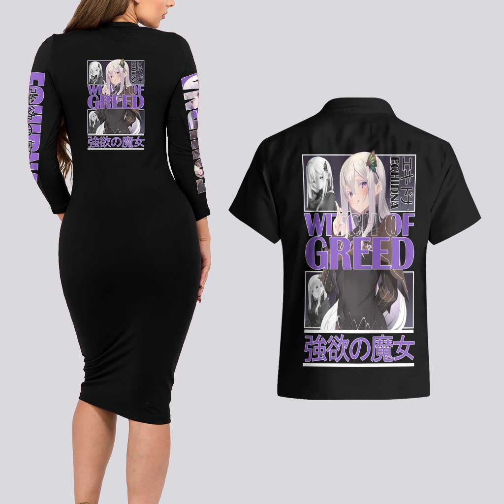 Echidna Re: Zero Couples Matching Long Sleeve Bodycon Dress and Hawaiian Shirt Anime Style - The Mazicc