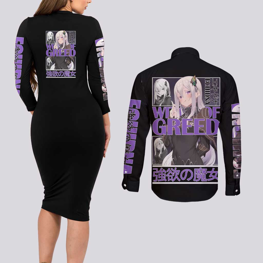 Echidna Re: Zero Couples Matching Long Sleeve Bodycon Dress and Long Sleeve Button Shirt Anime Style - The Mazicc