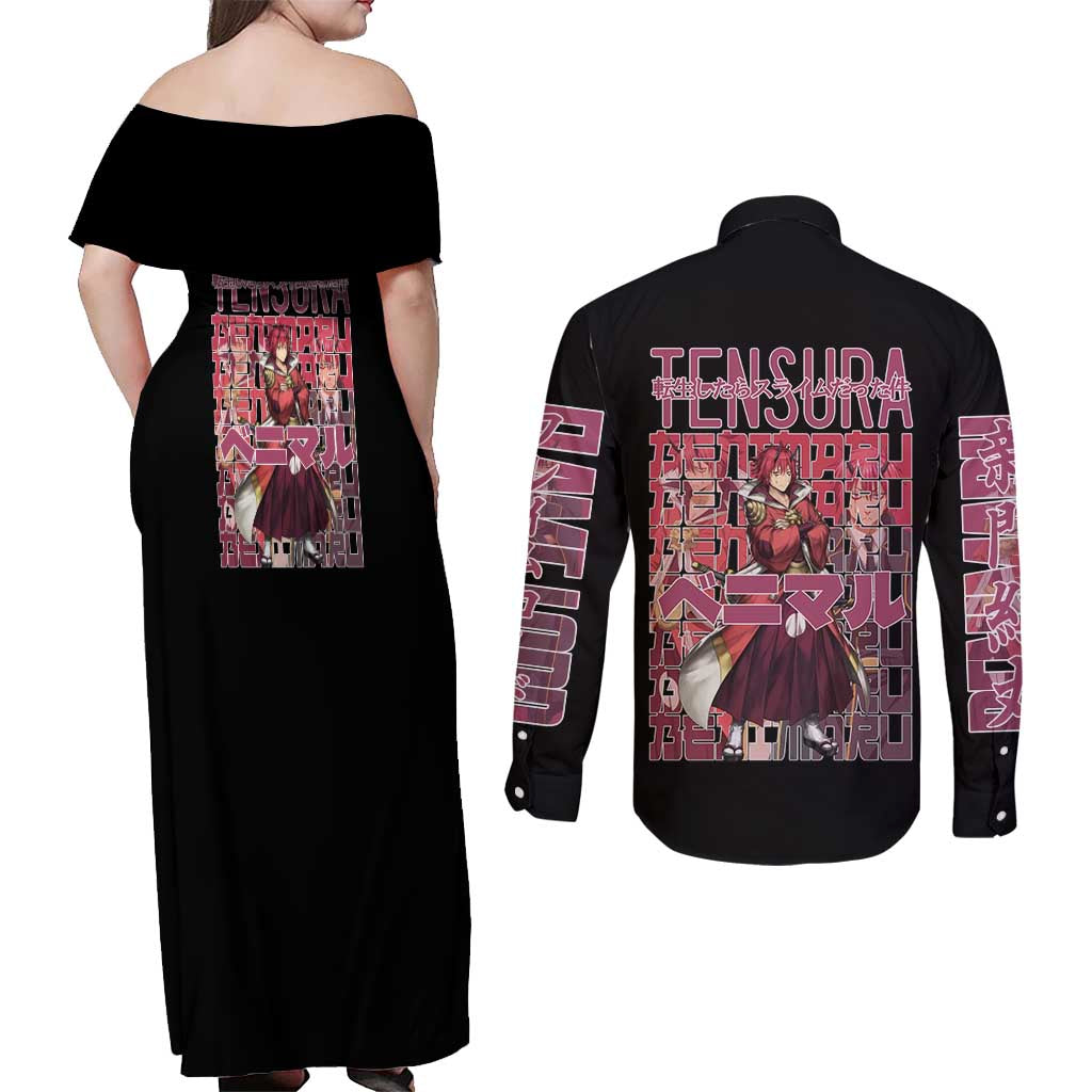 Benimaru That Time I Got Reincarnated as a Slime Couples Matching Off Shoulder Maxi Dress and Long Sleeve Button Shirt Anime Style