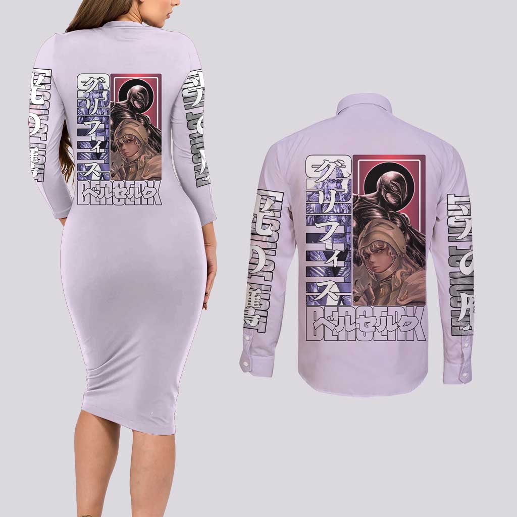 Griffith Berserk Couples Matching Long Sleeve Bodycon Dress and Long Sleeve Button Shirt Anime Style