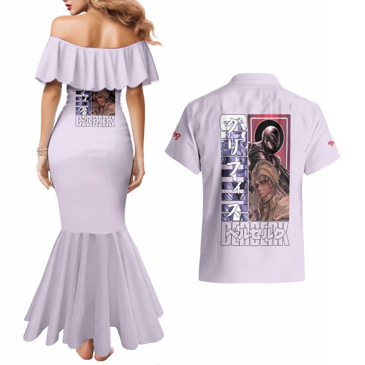 Griffith Berserk Couples Matching Mermaid Dress and Hawaiian Shirt Anime Style