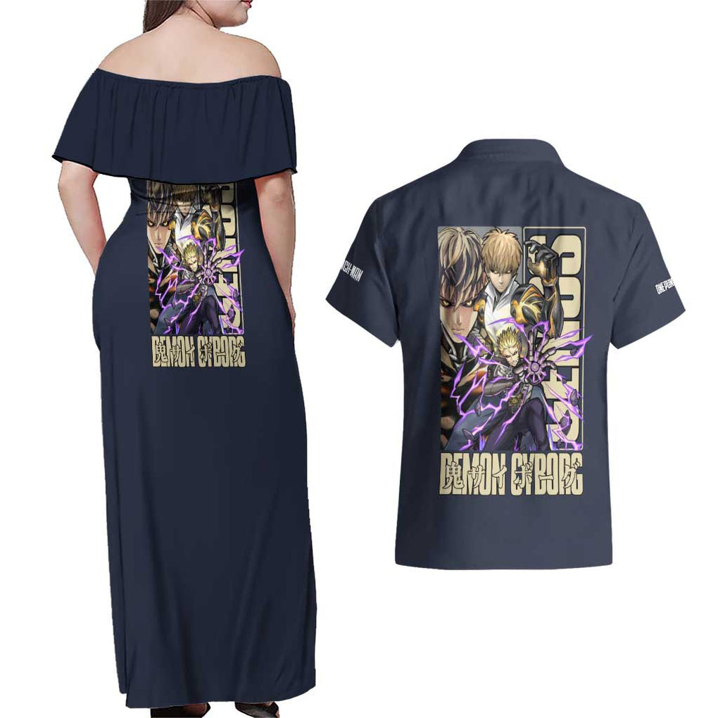Genos S Level Hero - One Punch Man Couples Matching Off Shoulder Maxi Dress and Hawaiian Shirt Anime Style