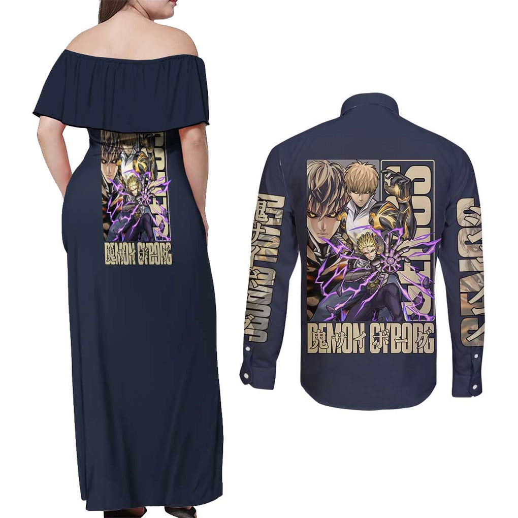 Genos S Level Hero - One Punch Man Couples Matching Off Shoulder Maxi Dress and Long Sleeve Button Shirt Anime Style