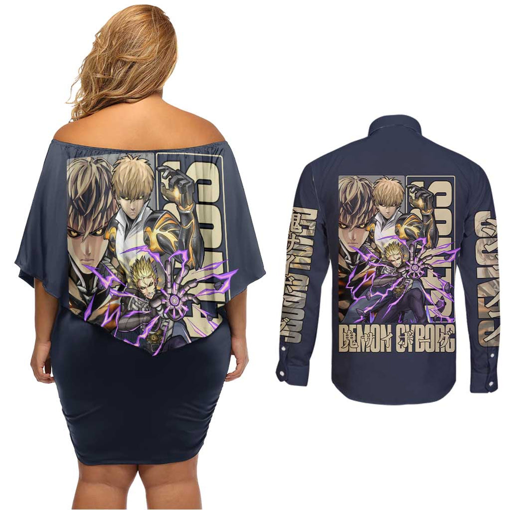 Genos S Level Hero - One Punch Man Couples Matching Off Shoulder Short Dress and Long Sleeve Button Shirt Anime Style