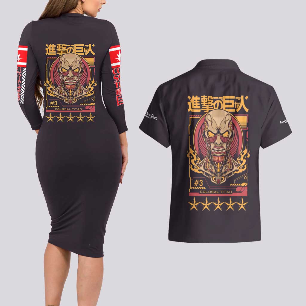 Colossal Titan Attack on Titan Couples Matching Long Sleeve Bodycon Dress and Hawaiian Shirt Anime Style