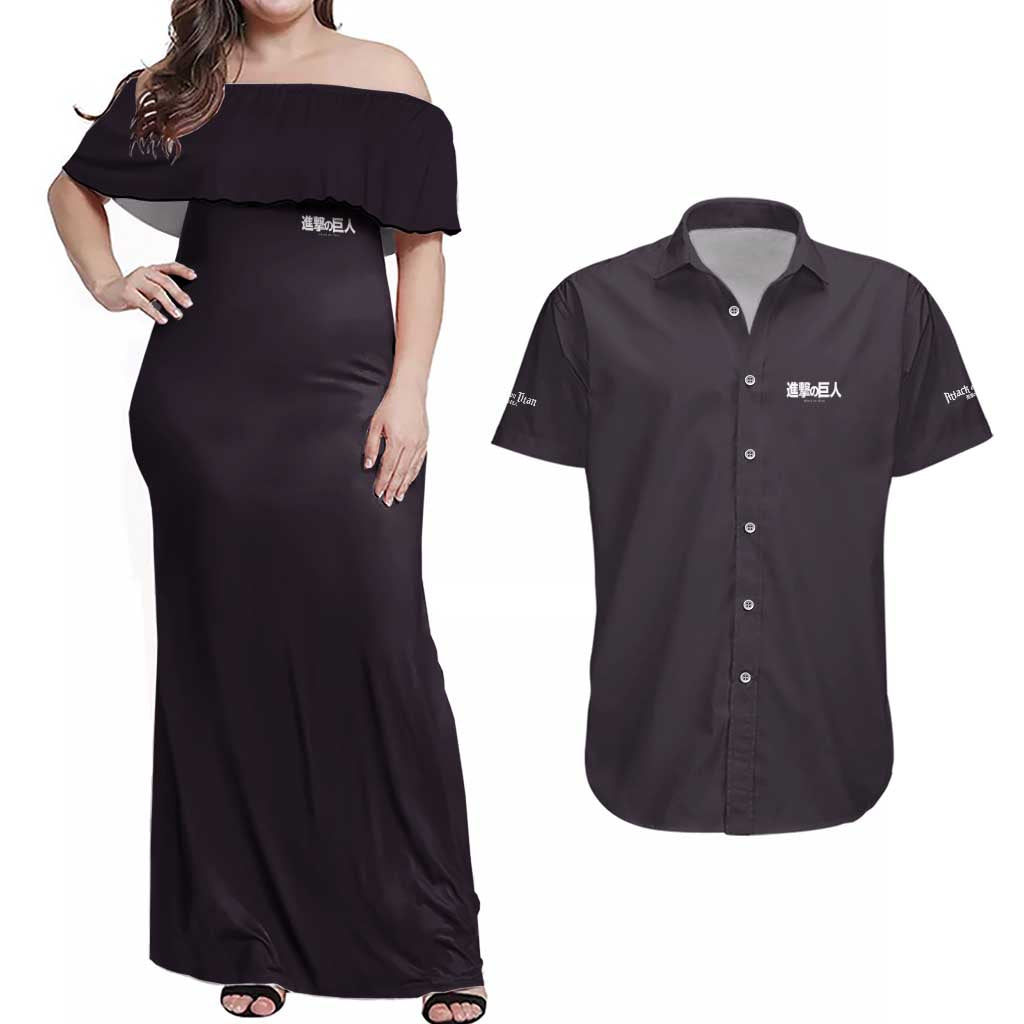 Colossal Titan Attack on Titan Couples Matching Off Shoulder Maxi Dress and Hawaiian Shirt Anime Style