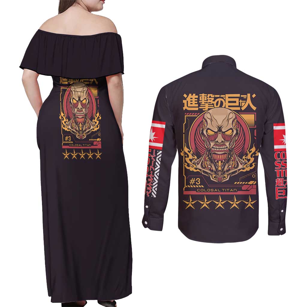 Colossal Titan Attack on Titan Couples Matching Off Shoulder Maxi Dress and Long Sleeve Button Shirt Anime Style