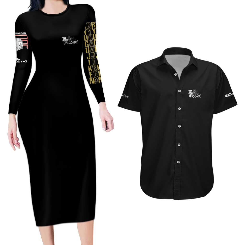 Draken Ryuguji Ken Tokyo Revengers Couples Matching Long Sleeve Bodycon Dress and Hawaiian Shirt Anime Style