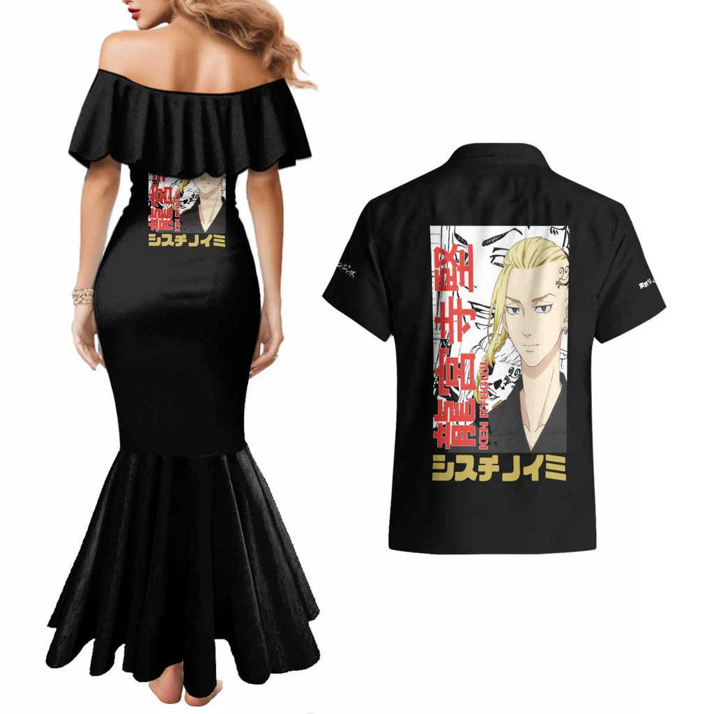 Draken Ryuguji Ken Tokyo Revengers Couples Matching Mermaid Dress and Hawaiian Shirt Anime Style