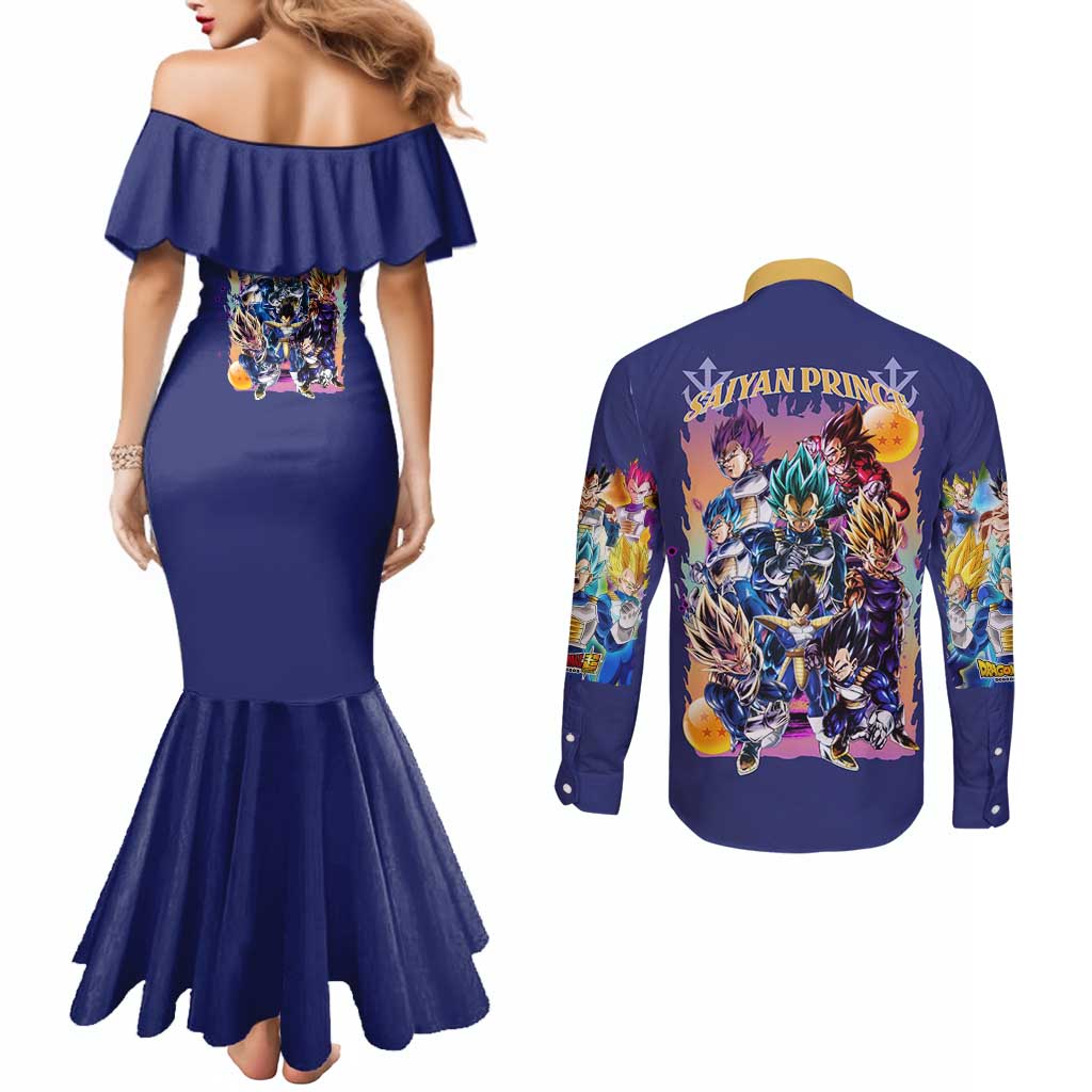 Vegeta V4 Dragon Ball Z Couples Matching Mermaid Dress and Long Sleeve Button Shirt Anime Style