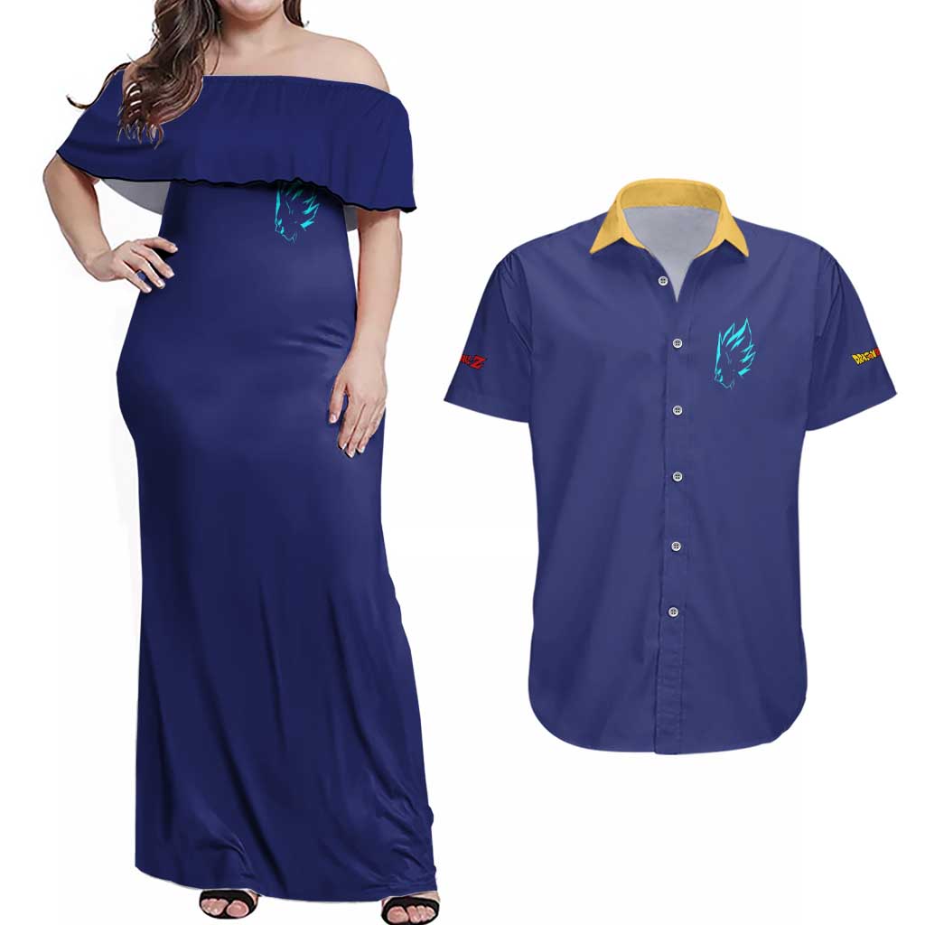 Vegeta V4 Dragon Ball Z Couples Matching Off Shoulder Maxi Dress and Hawaiian Shirt Anime Style