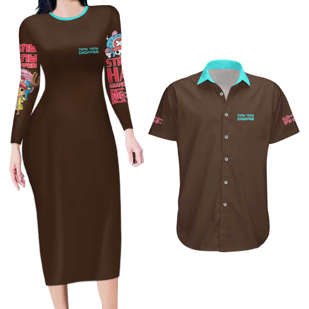 Tony Tony Chopper V4 One Piece Couples Matching Long Sleeve Bodycon Dress and Hawaiian Shirt Anime Style