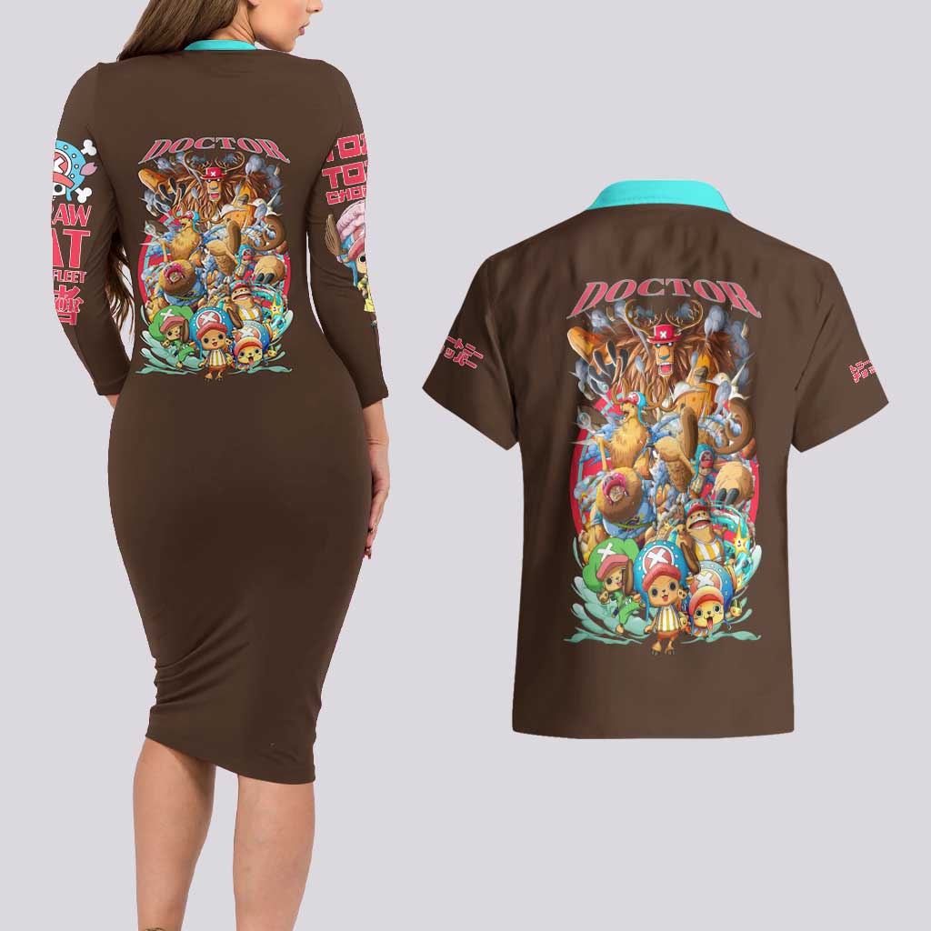 Tony Tony Chopper V4 One Piece Couples Matching Long Sleeve Bodycon Dress and Hawaiian Shirt Anime Style