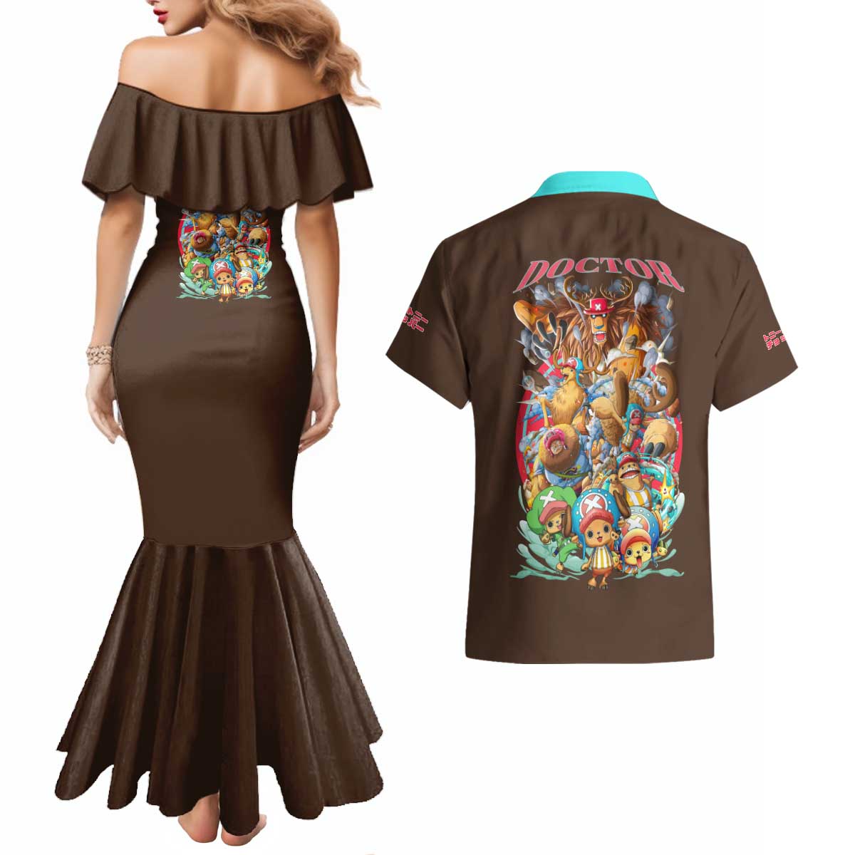 Tony Tony Chopper V4 One Piece Couples Matching Mermaid Dress and Hawaiian Shirt Anime Style