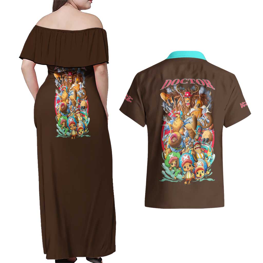 Tony Tony Chopper V4 One Piece Couples Matching Off Shoulder Maxi Dress and Hawaiian Shirt Anime Style