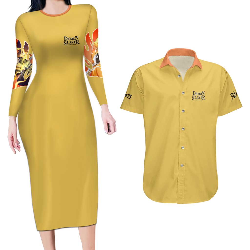 Agatsuma Zenitsu V2 Demon Slayer Couples Matching Long Sleeve Bodycon Dress and Hawaiian Shirt Anime Style