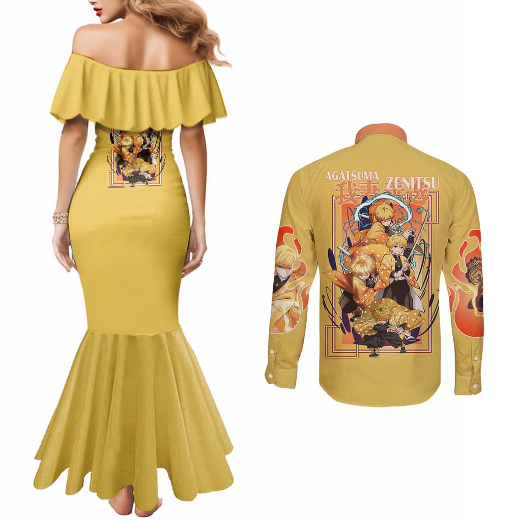 Agatsuma Zenitsu V2 Demon Slayer Couples Matching Mermaid Dress and Long Sleeve Button Shirt Anime Style