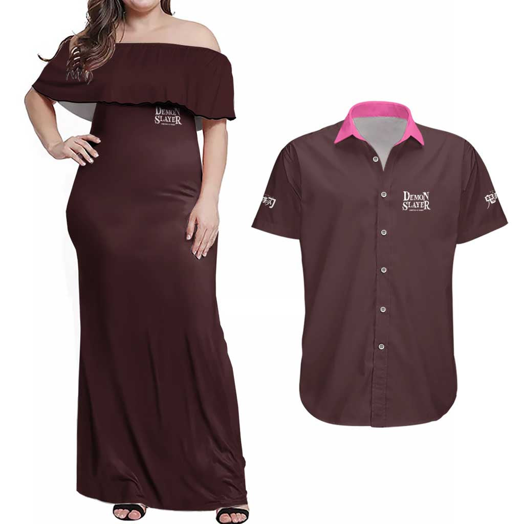 Kamado Nezuko V2 Demon Slayer Couples Matching Off Shoulder Maxi Dress and Hawaiian Shirt Anime Style
