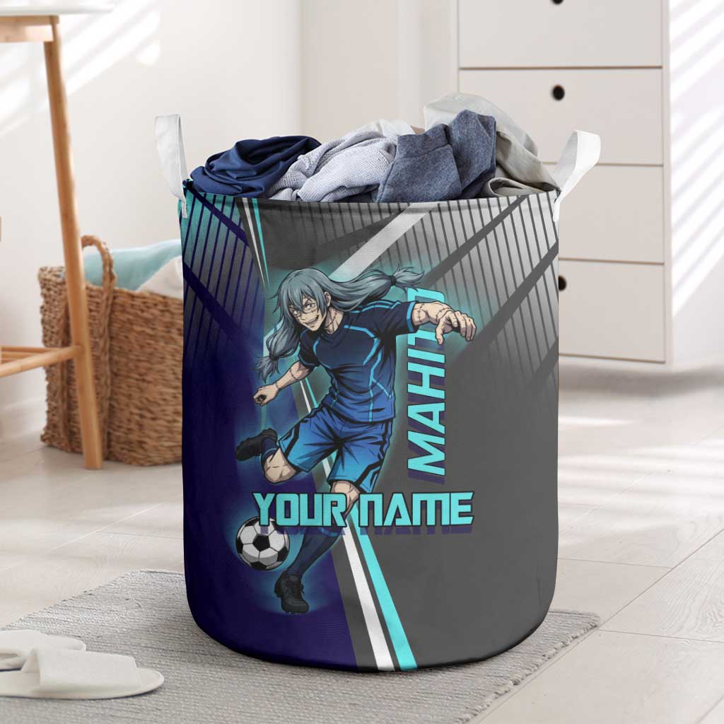 Personalized Mahito Jujutsu Kaisen Laundry Basket with Teal Gradient and Blue Uniform Design