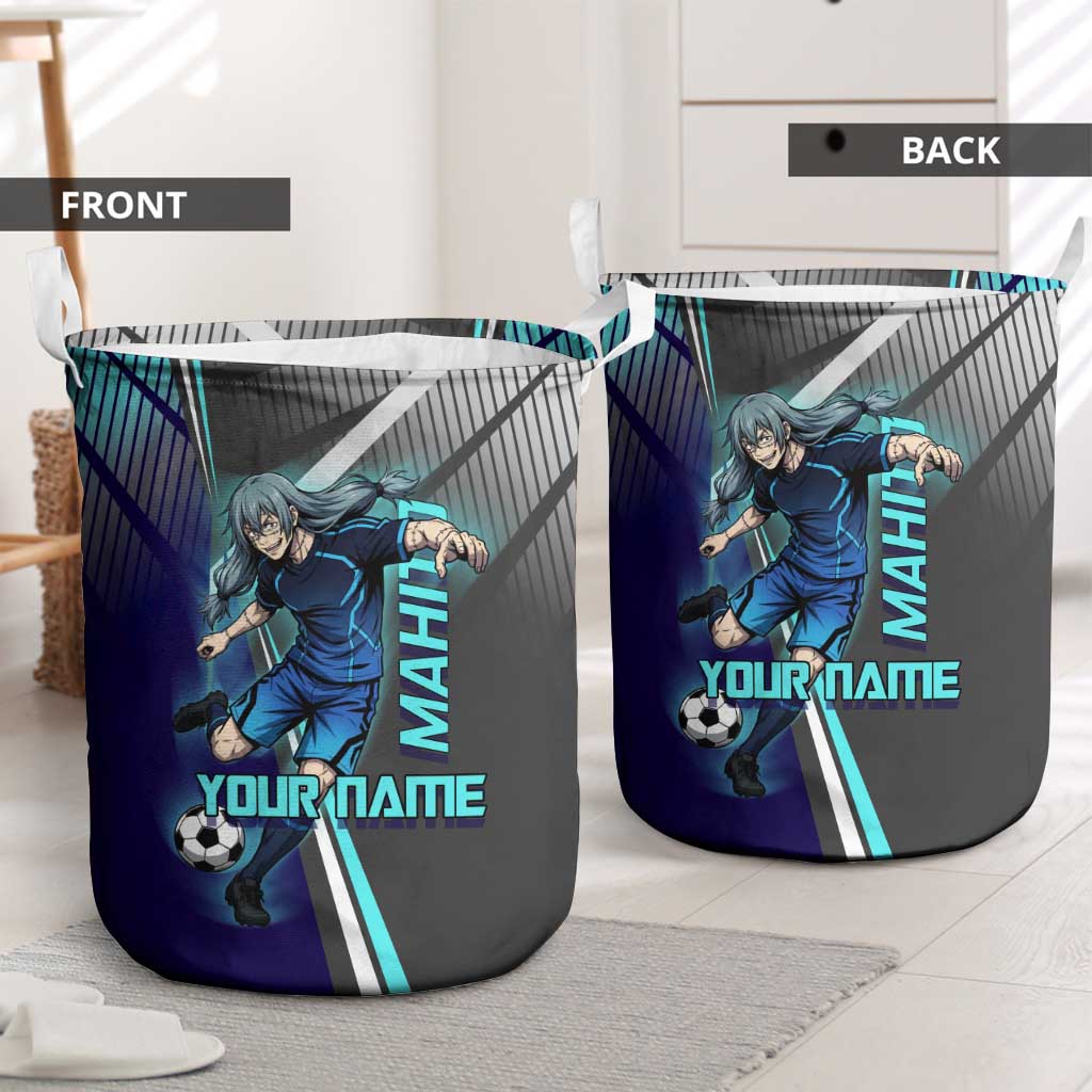 Personalized Mahito Jujutsu Kaisen Laundry Basket with Teal Gradient and Blue Uniform Design