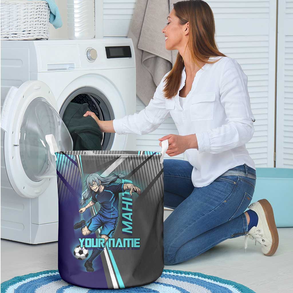 Personalized Mahito Jujutsu Kaisen Laundry Basket with Teal Gradient and Blue Uniform Design