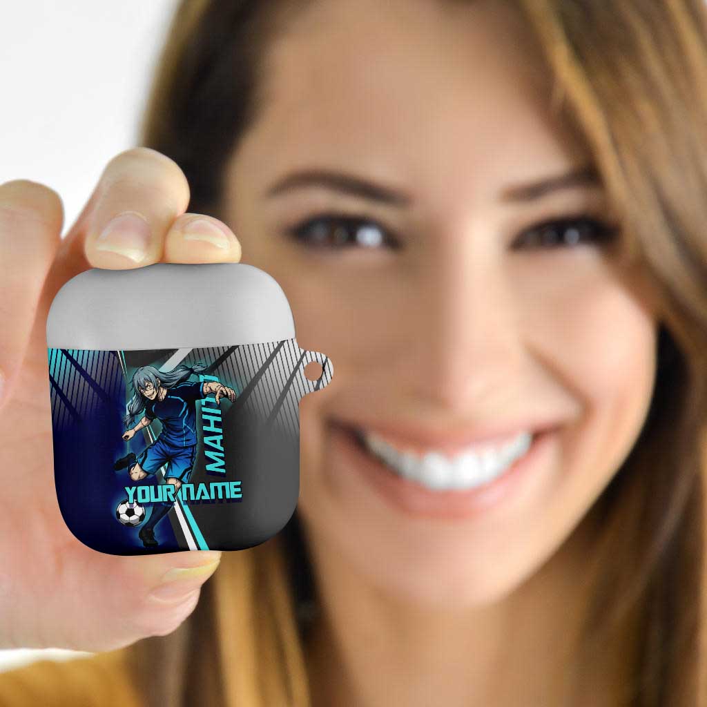 Personalized Mahito Jujutsu Kaisen AirPods Case with Teal Gradient and Blue Uniform Design