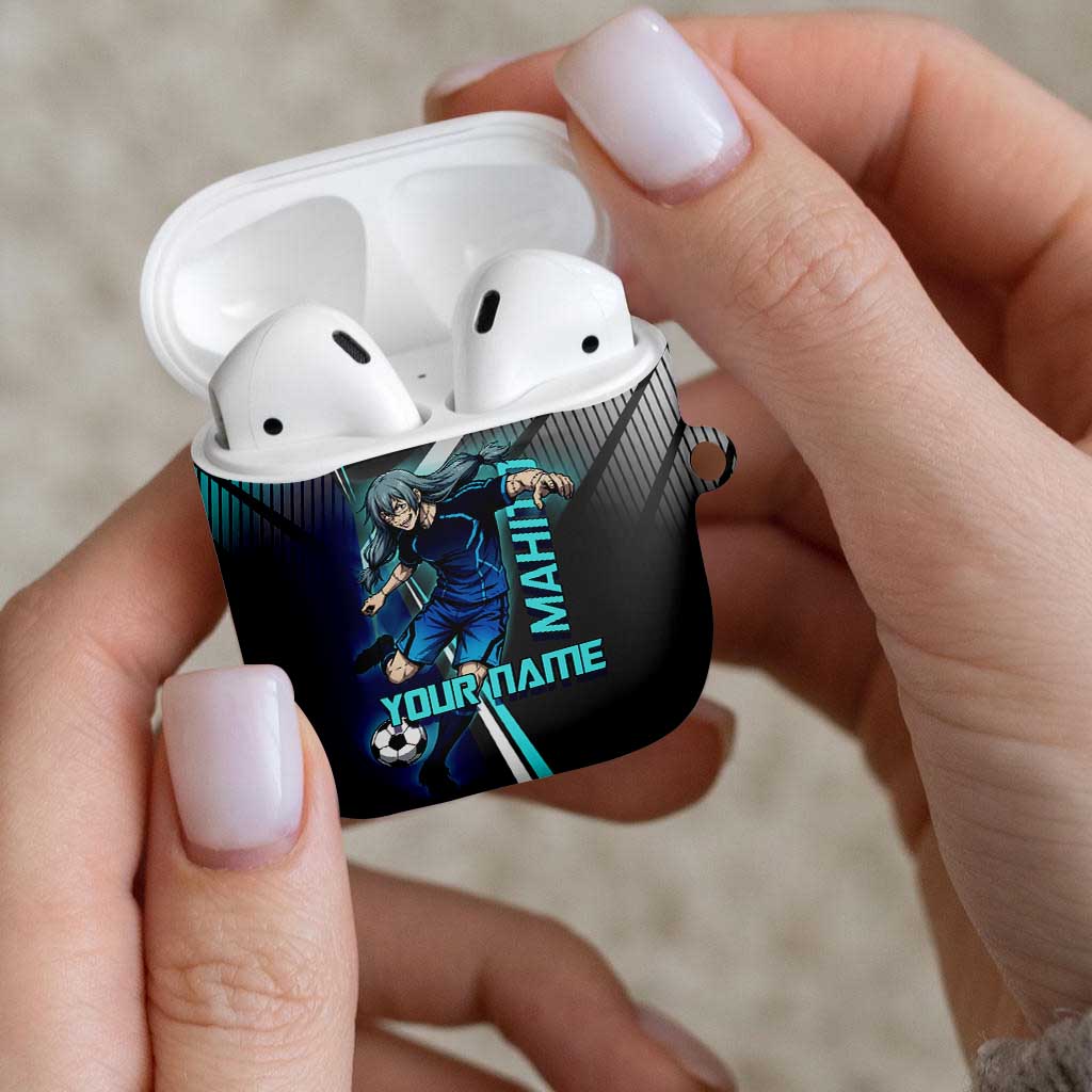 Personalized Mahito Jujutsu Kaisen AirPods Case with Teal Gradient and Blue Uniform Design