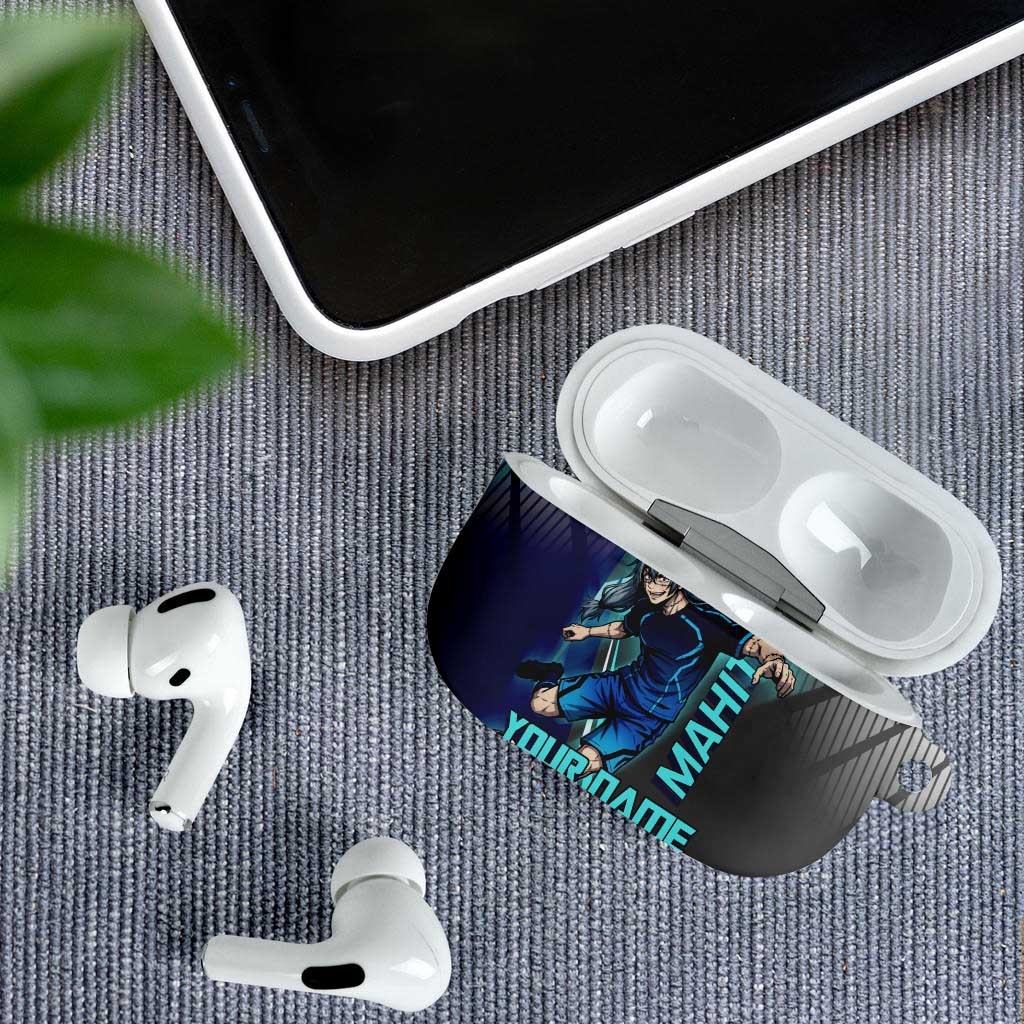 Personalized Mahito Jujutsu Kaisen AirPods Case with Teal Gradient and Blue Uniform Design