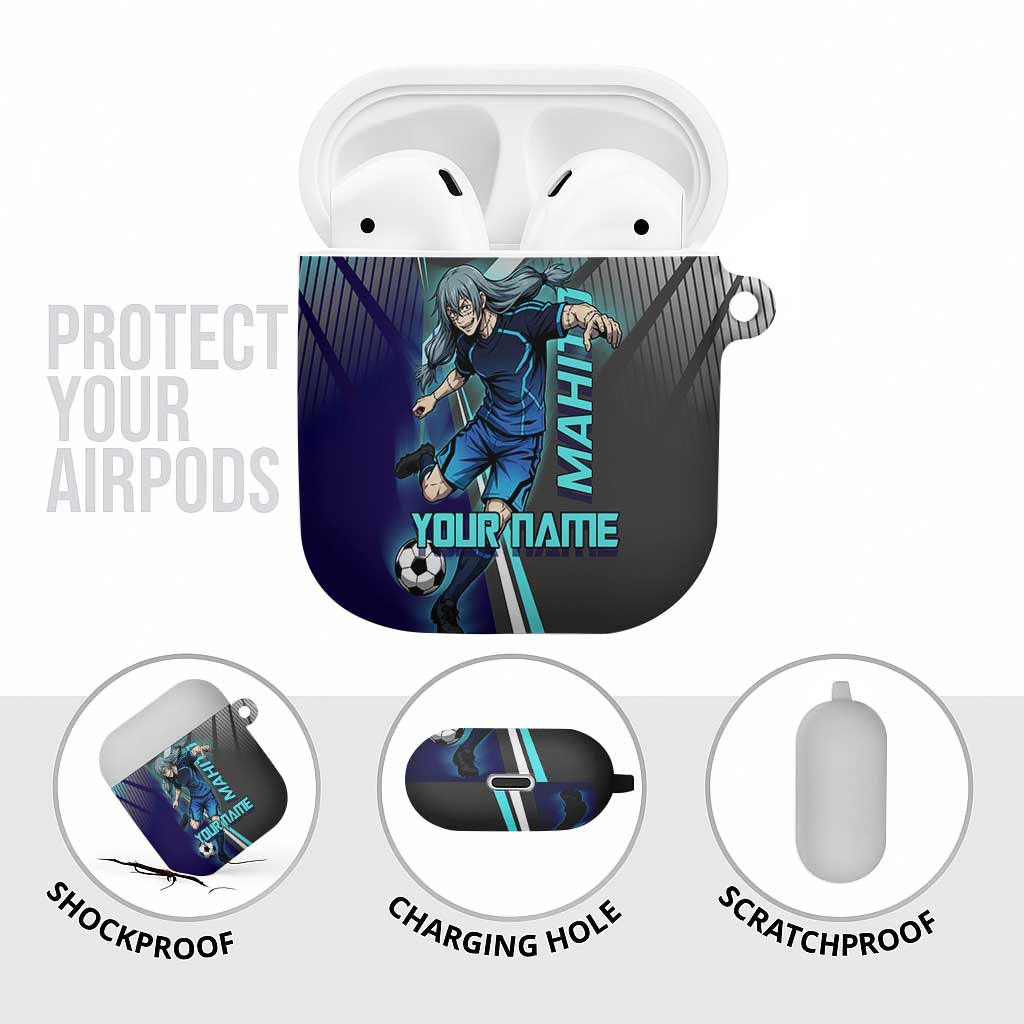 Personalized Mahito Jujutsu Kaisen AirPods Case with Teal Gradient and Blue Uniform Design