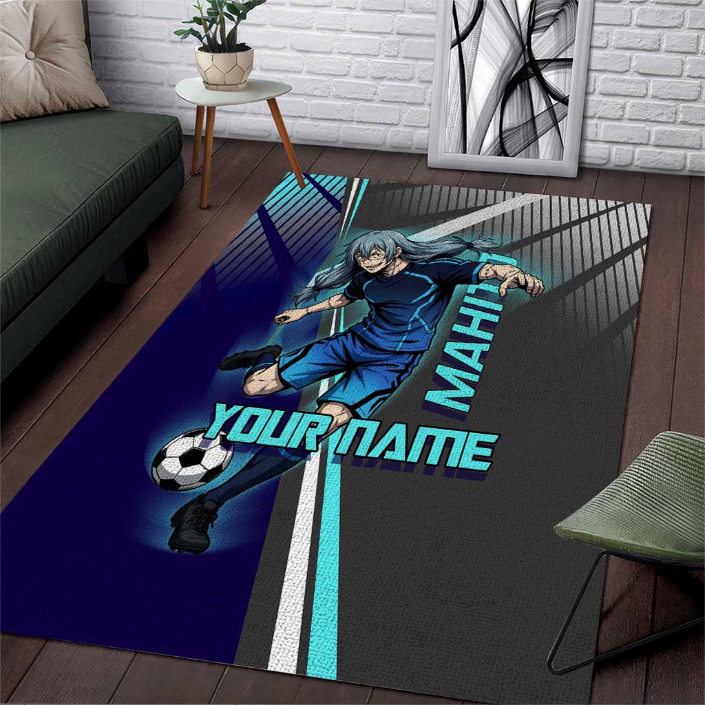 Personalized Mahito Jujutsu Kaisen Area Rug with Teal Gradient and Blue Uniform Design