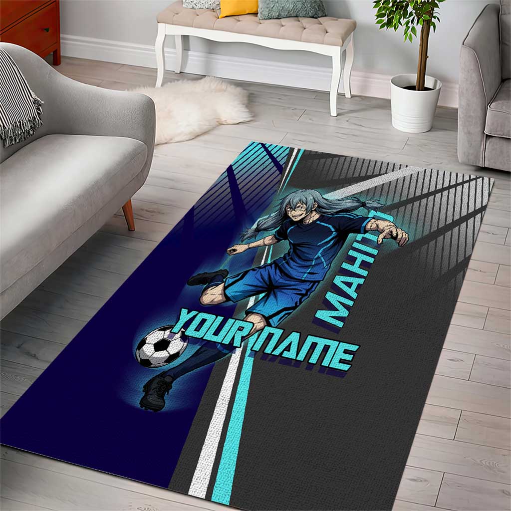Personalized Mahito Jujutsu Kaisen Area Rug with Teal Gradient and Blue Uniform Design