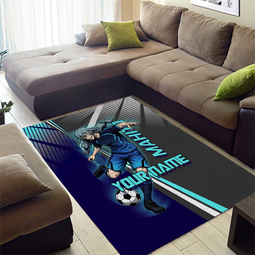 Personalized Mahito Jujutsu Kaisen Area Rug with Teal Gradient and Blue Uniform Design
