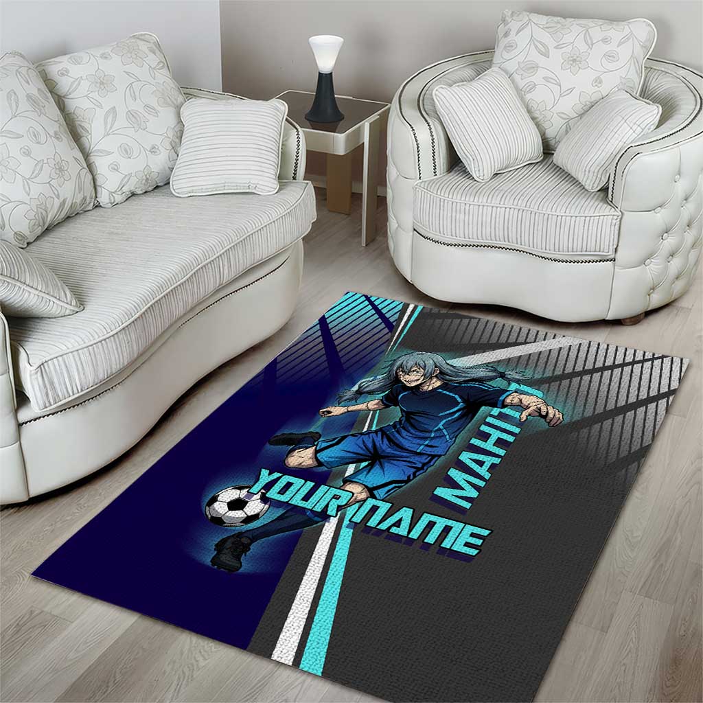 Personalized Mahito Jujutsu Kaisen Area Rug with Teal Gradient and Blue Uniform Design